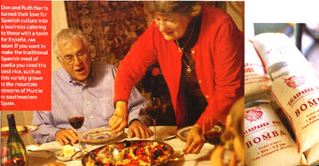 Don and Ruth Harris with a paella, and bomba paella rice