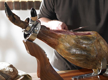slicing a Jamon Iberico de Bellota