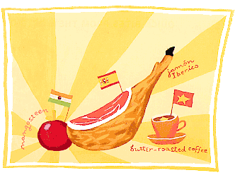 colorful drawing of jamon Iberico ham from Spain