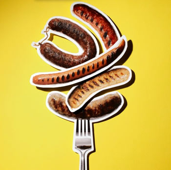 graphic depicting a fork with sausages